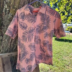Tori Richard Men's Floral Short Sleeve button up Large Pink Palm Fronds Hawaiian